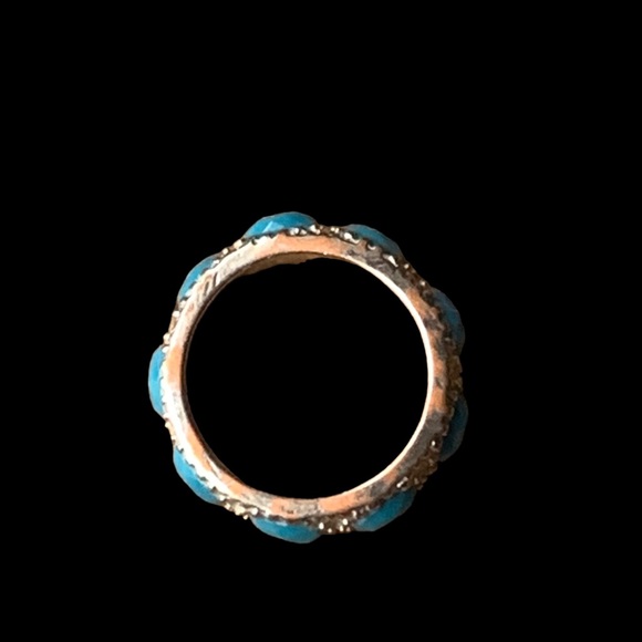 Turquoise Blue Faucet Stone Beaded Silver Plated Costume Ring Woman’s Jewelry - Picture 3 of 4